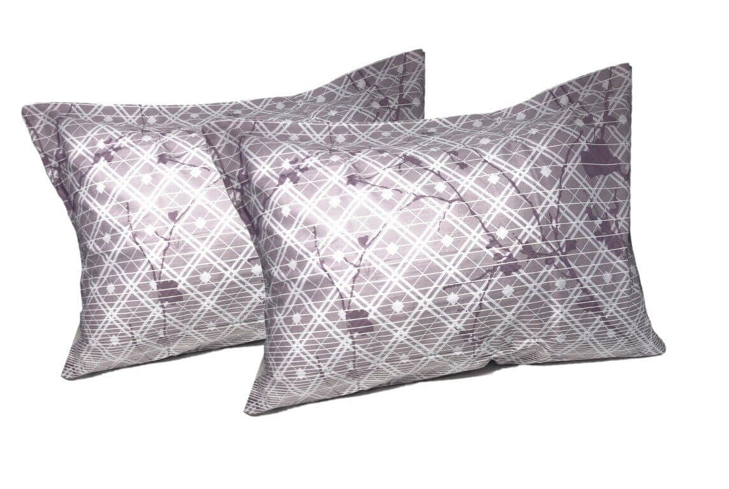 DaDa Bedding 2-Pack Purple Grey Floral Cherry Blossom Pillow Cases - Queen Size 20" x 30" (8318)