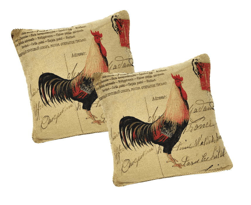 DaDa Bedding Set of 2-Pieces Glamorous Country Rooster Farmhouse Tapestry Throw Pillow Covers w/ Inserts - 18" x 18"