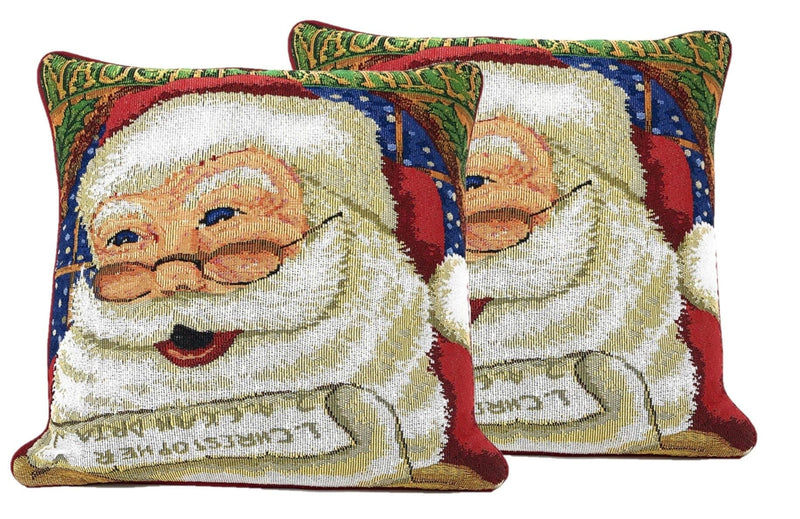DaDa Bedding Naughty or Nice Santa Claus Christmas Woven Tapestry Throw Pillow Cover - 16" x 16" - DaDa Bedding Collection