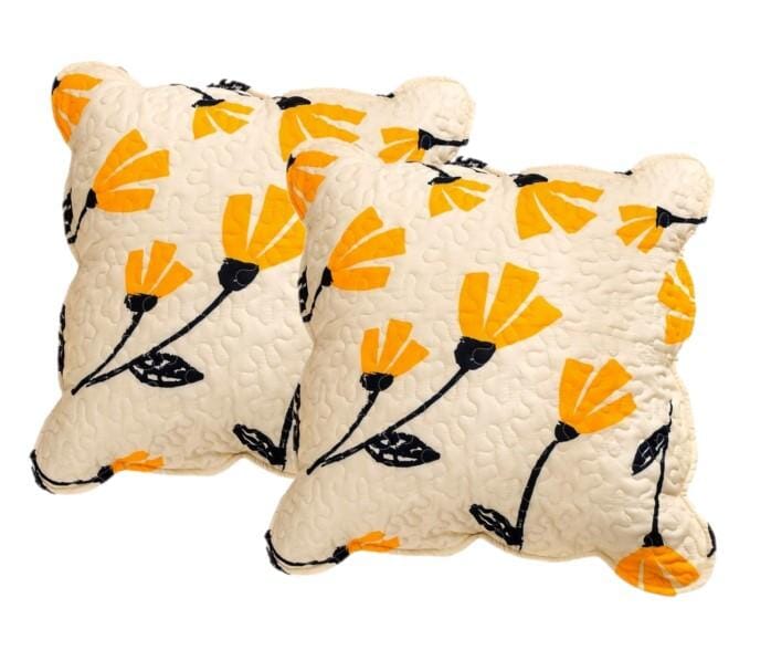 DaDa Bedding Set of 2-Pieces Yellow Fleur Floral Golden Orange Ivory Cream Scalloped Throw Pillow Covers, 18" x 18" (18112) - DaDa Bedding Collection