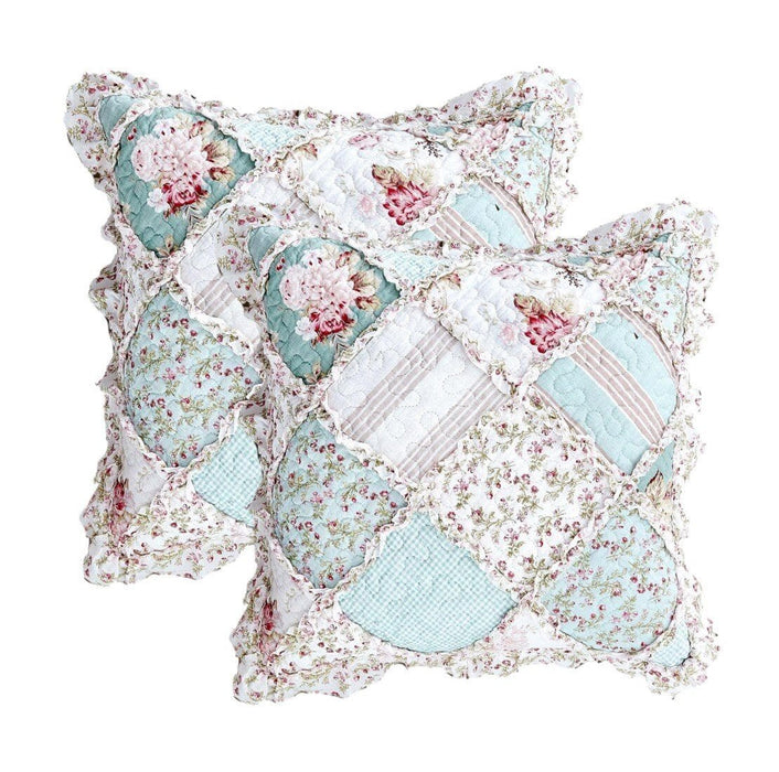 DaDa Bedding Set of 2-Pieces Hint of Mint Floral Patchwork Throw Pillow Covers, 18" x 18" (JHW3036)