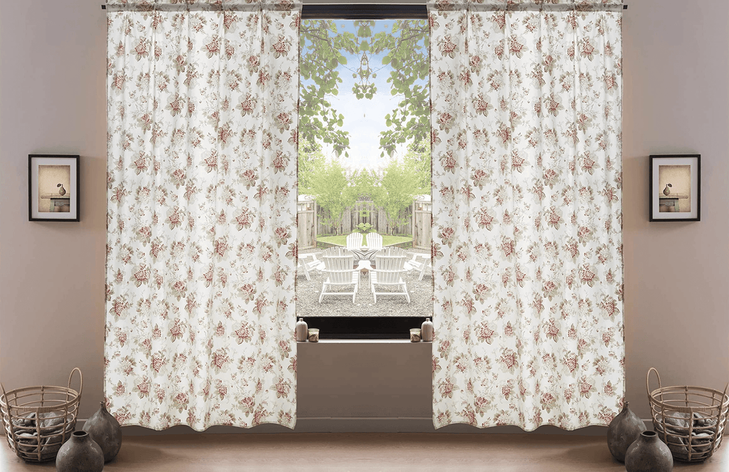 DaDa Bedding Set of 2-Pieces Hint of Mint Dainty Floral Pink Roses Cottage Sheer Window Panel Curtains (JHW3036) - DaDa Bedding Collection