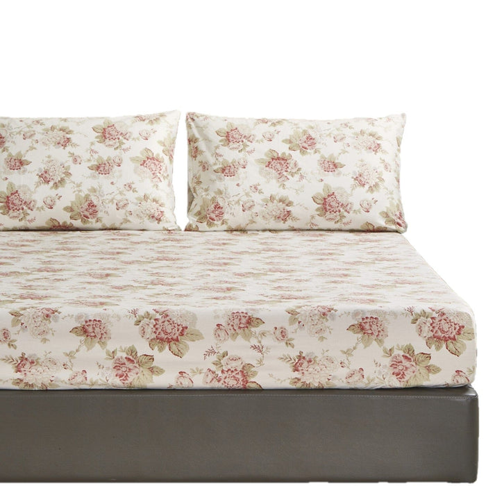 DaDa Bedding Hint of Mint Dainty Cottage Floral Roses Cotton Fitted Sheet w/ Pillow Case (3036)