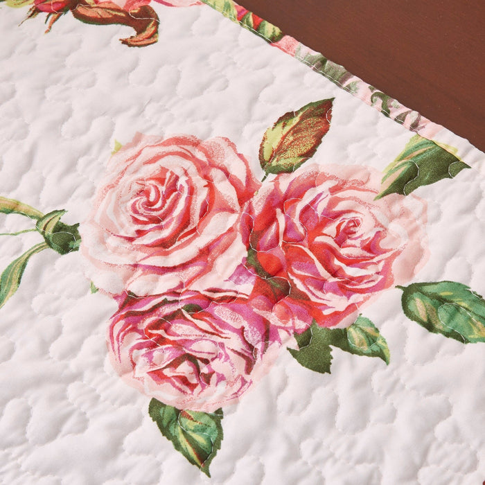 DaDa Bedding Romantic Roses Pink White Lovely Floral Quilted Dining Table Runner (879)