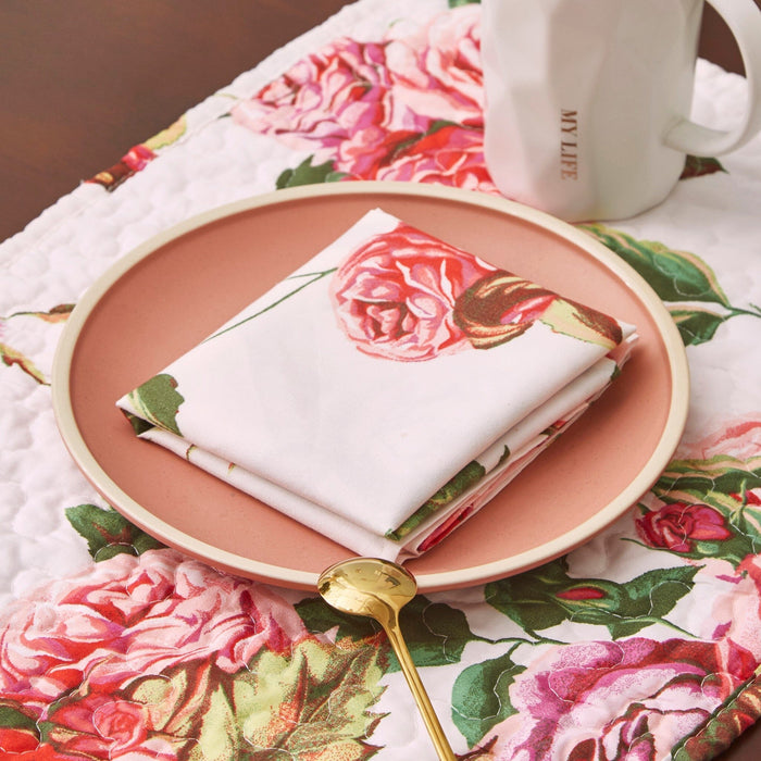 DaDa Bedding Set of 4-Pieces Romantic Roses Pink Floral Dining Table Napkins 18" x 18" (879)