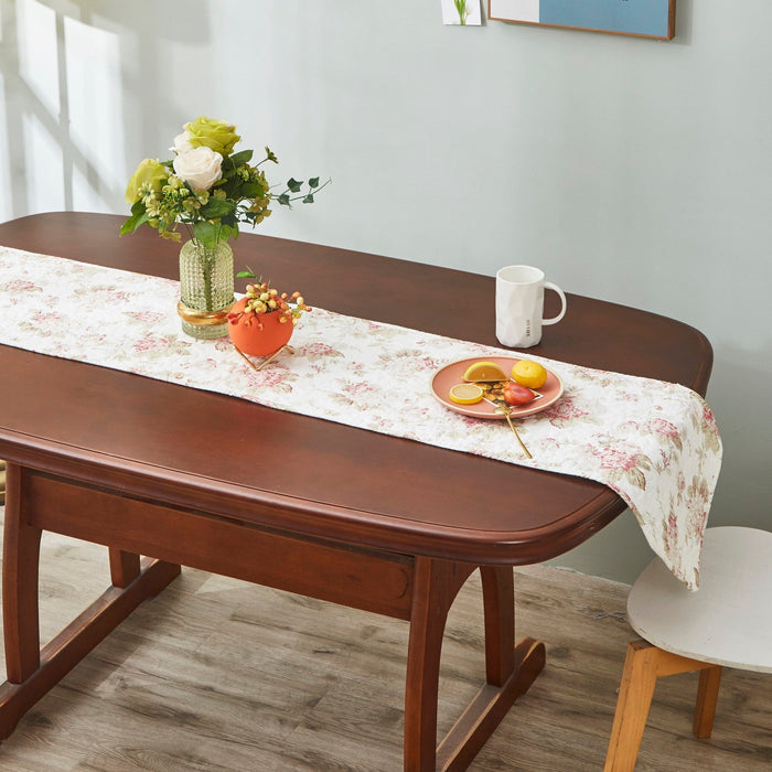 DaDa Bedding Hint of Mint Cottage Floral Roses Quilted Cotton Dining Table Runner (3036) - DaDa Bedding Collection