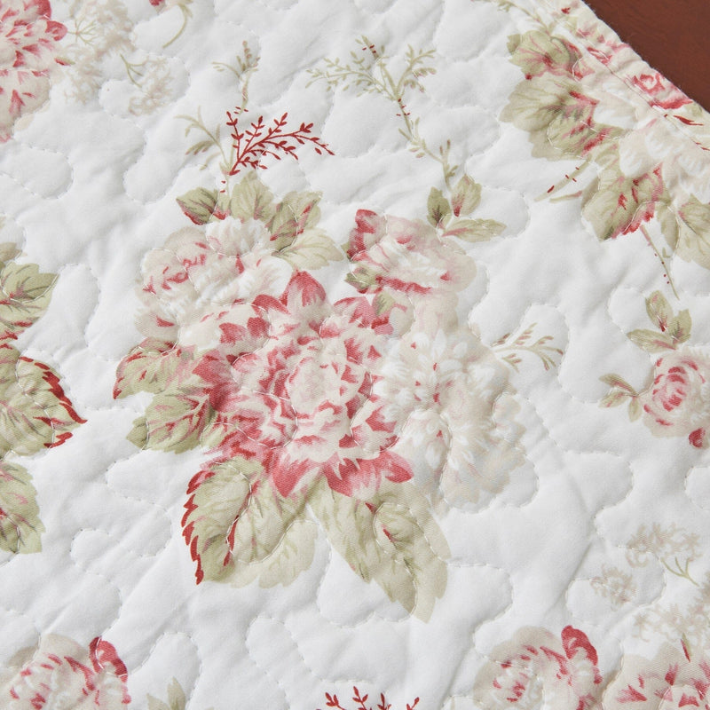 DaDa Bedding Hint of Mint Cottage Floral Roses Quilted Cotton Dining Table Runner (3036) - DaDa Bedding Collection