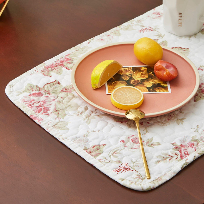 DaDa Bedding Set of 4-Pieces Dainty Cottage Floral Roses Quilted Cotton Dining Table Placemats 13” x 19” (3036) - DaDa Bedding Collection