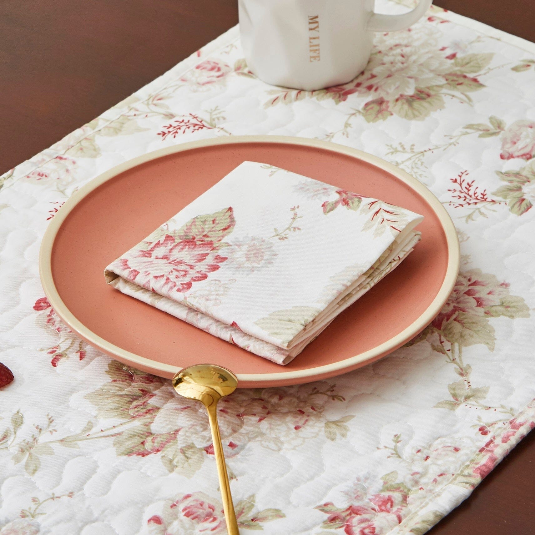 DaDa Bedding Set of 4-Pieces Hint of Mint Floral Cotton Dining Table Napkins 18" x 18" (3036) - DaDa Bedding Collection