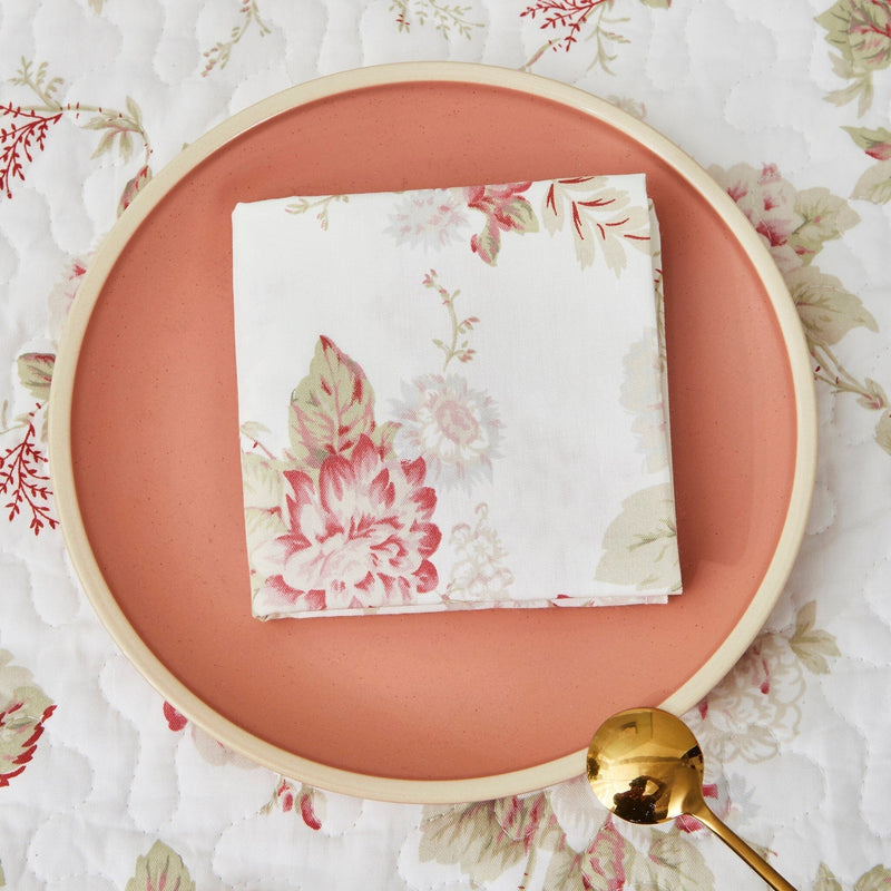 DaDa Bedding Set of 4-Pieces Hint of Mint Floral Cotton Dining Table Napkins 18" x 18" (3036) - DaDa Bedding Collection