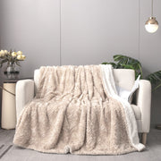 DaDalogy Bedding Champagne Ivory Faux Fur Throw Blanket - Dreamy Gold Geometric Embossed Sherpa Backside - Super Soft Warm Cozy Plush Fluffy - DaDa Bedding Collection
