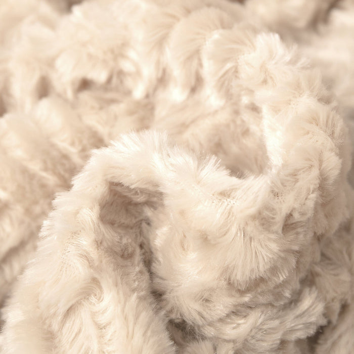 DaDalogy Bedding Champagne Ivory Faux Fur Throw Blanket - Dreamy Gold Geometric Embossed Sherpa Backside - Super Soft Warm Cozy Plush Fluffy