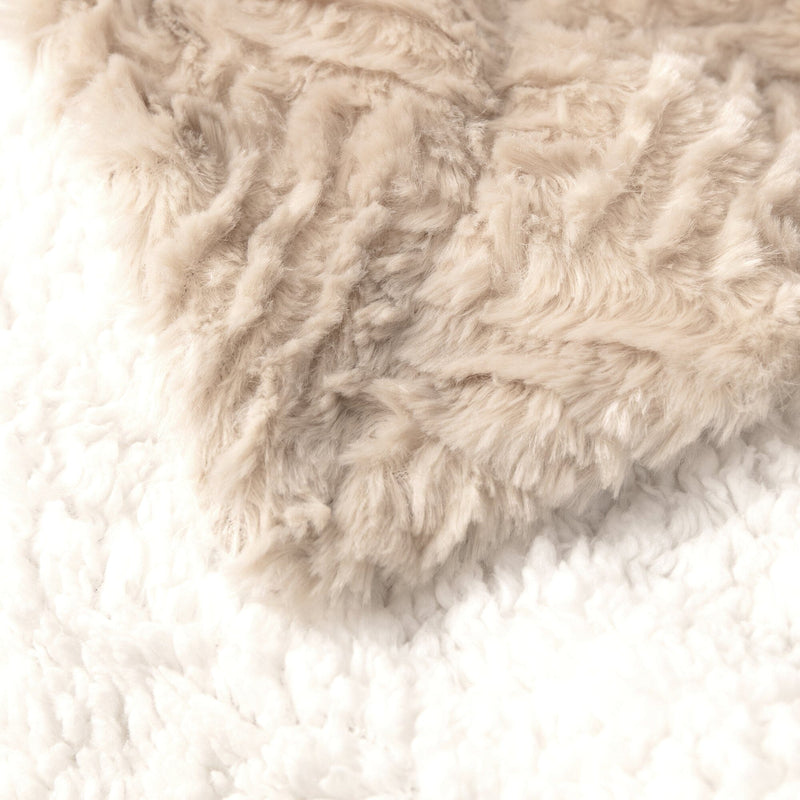 DaDalogy Bedding Champagne Ivory Faux Fur Throw Blanket - Dreamy Gold Geometric Embossed Sherpa Backside - Super Soft Warm Cozy Plush Fluffy - DaDa Bedding Collection
