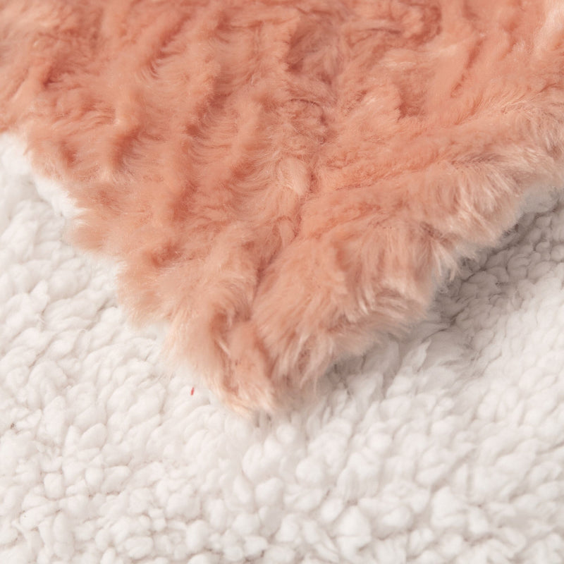 DaDa Bedding Coral Peach Rose Faux Fur Throw Blanket - Dreamy Geometric Embossed Sherpa Backside - Super Soft Warm Cozy Plush Fluffy - DaDa Bedding Collection