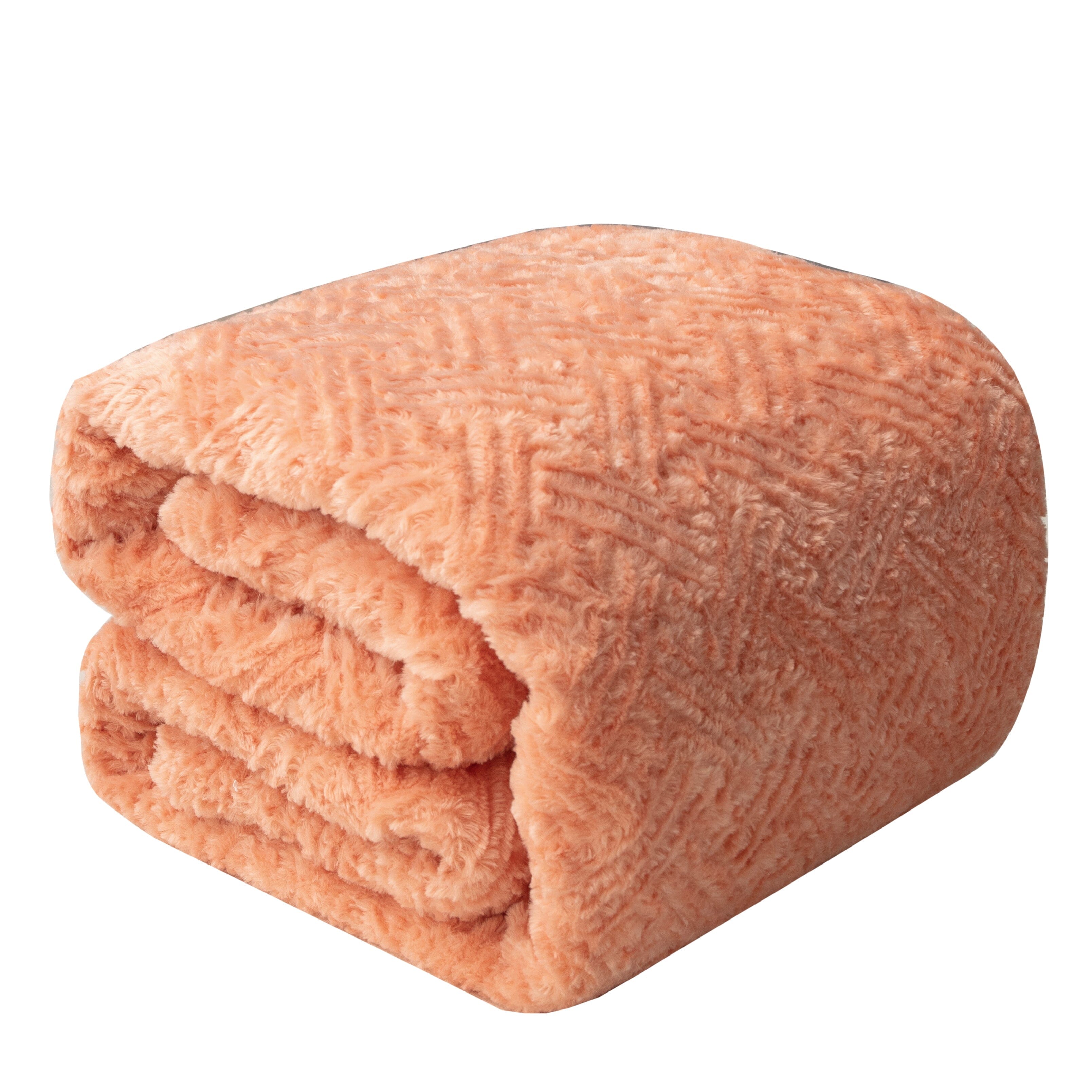 DaDa Bedding Coral Peach Rose Faux Fur Throw Blanket - Dreamy Geometric Embossed Sherpa Backside - Super Soft Warm Cozy Plush Fluffy - DaDa Bedding Collection