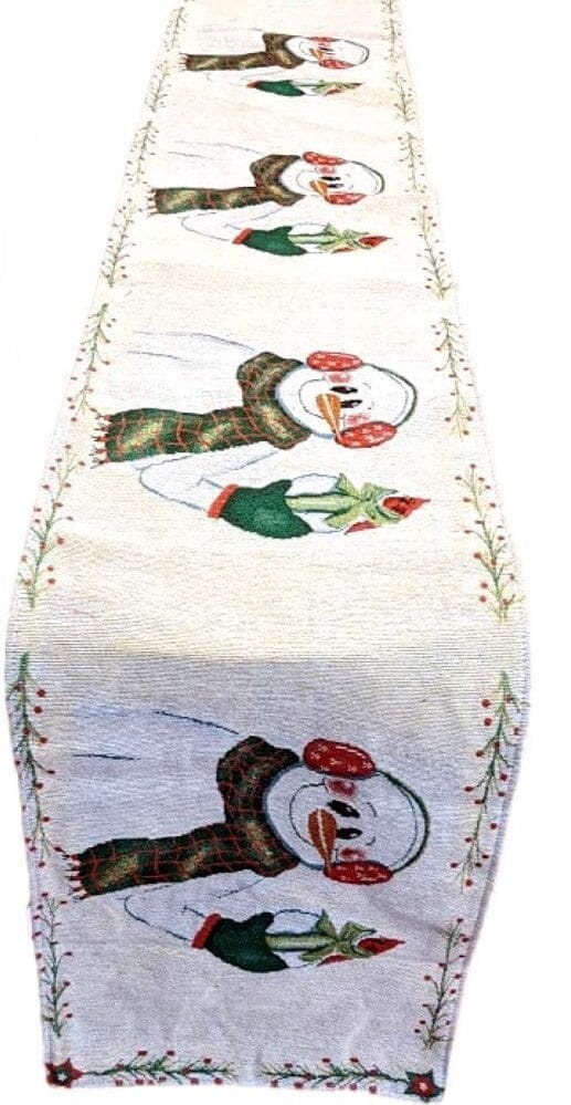 DaDa Bedding Magical Snowman Holiday Woven Tapestry Dining Table Runner (9733) - DaDa Bedding Collection