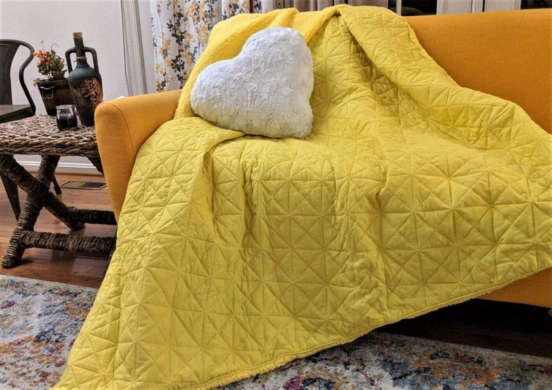 DaDa Bedding Happy Sunny Yellow Bright Quilted Ultra Sonic Reversible Throw Blanket Bedspread (BJ0107) - DaDa Bedding Collection