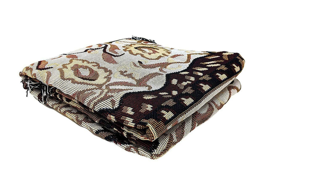 DaDa Bedding Elegant Tapestry Throw Blanket, Golden Persian Style Rug Ornate Floral - 50” x 60” (7175) - DaDa Bedding Collection