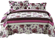DaDa Bedding Bohemian Purple Blooms Floral Garden Pink Brown Bedspread Set (KBJ1629) - DaDa Bedding Collection
