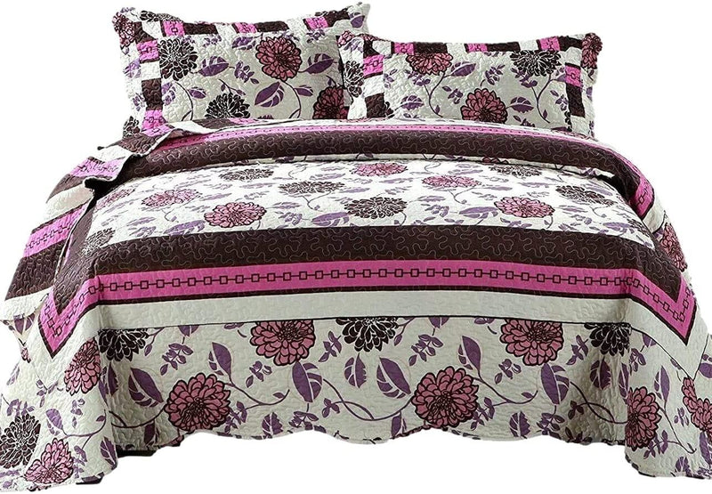 DaDa Bedding Bohemian Purple Blooms Floral Garden Pink Brown Bedspread Set (KBJ1629) - DaDa Bedding Collection