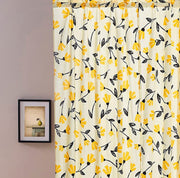 DaDa Bedding Set of 2 Botanical Floral Window Curtain Panels - Natural Semi Sheer Yellow Fleur Golden Orange Spring Time Tulips Straight Tailored Edge - DaDa Bedding Collection