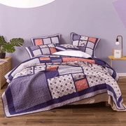 DaDa Bedding Peachy Pink Floral Blossoms Plum Purple Patchwork Quilted Bedspread Set - Designed in USA (JHW877) - DaDa Bedding Collection