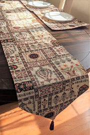 DaDa Bedding Set of 8 Pieces Light Botanical Mughal Floral Table Woven Tapestry - 4 Placemats, 2 Table Runners, 2 Throw Pillow Covers (18196) - DaDa Bedding Collection