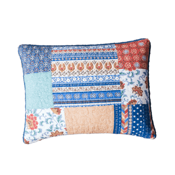 DaDa Bedding Bohemian Vibes Mediterranean Blue Patchwork Floral Pillow Sham (JHW878)