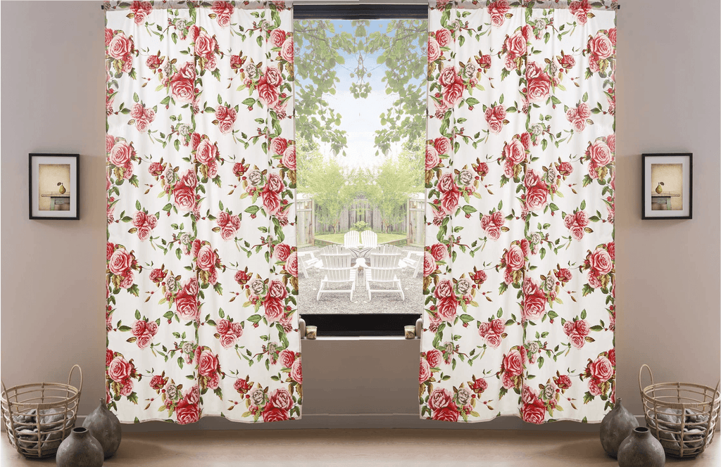 DaDa Bedding Set of 2-Pieces Romantic Roses Pink Floral Sheer Window Panel Curtains (JHW-879) - DaDa Bedding Collection