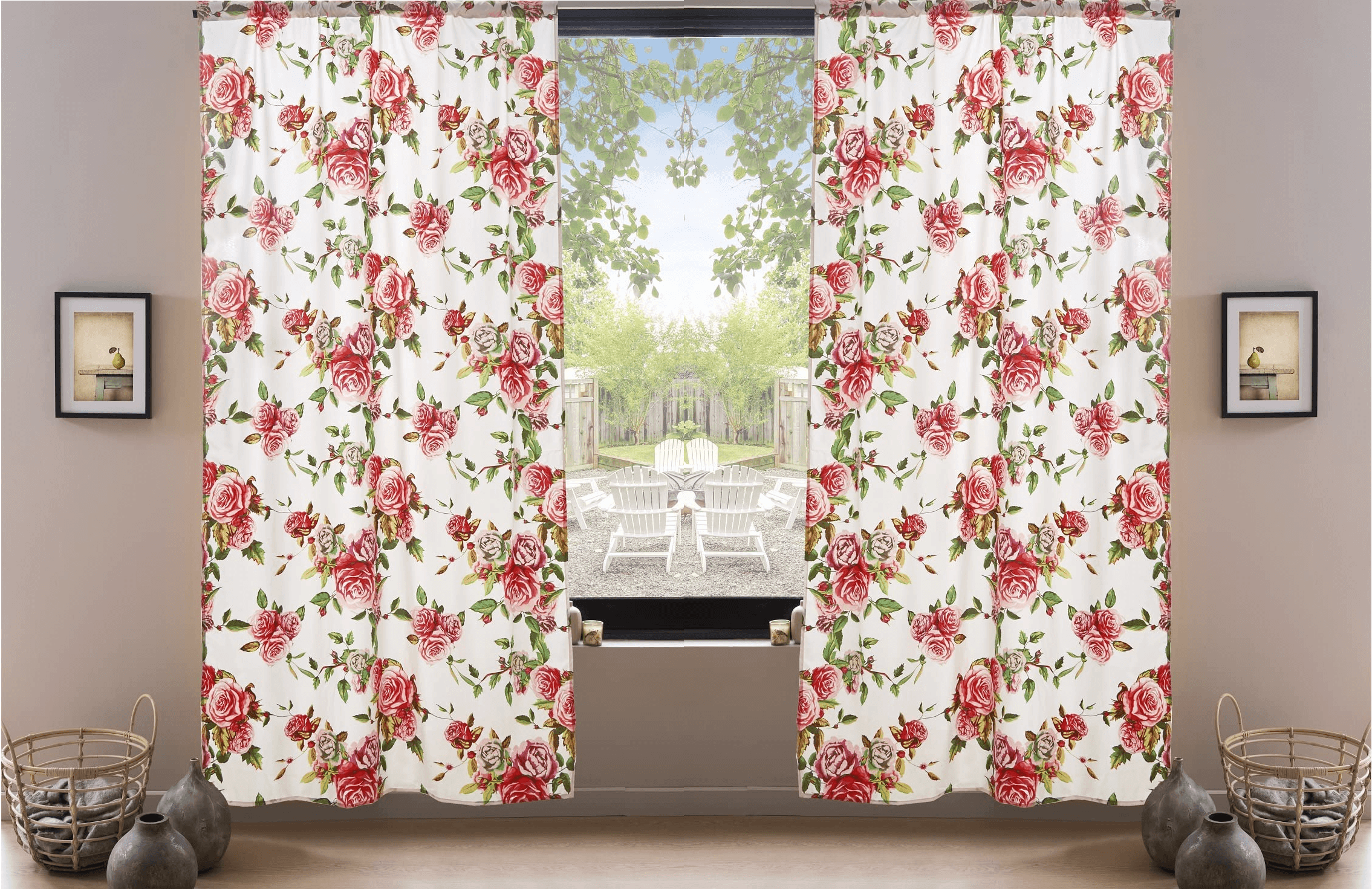 DaDa Bedding Set of 2-Pieces Romantic Roses Pink Floral Sheer Window Panel Curtains (JHW-879) - DaDa Bedding Collection