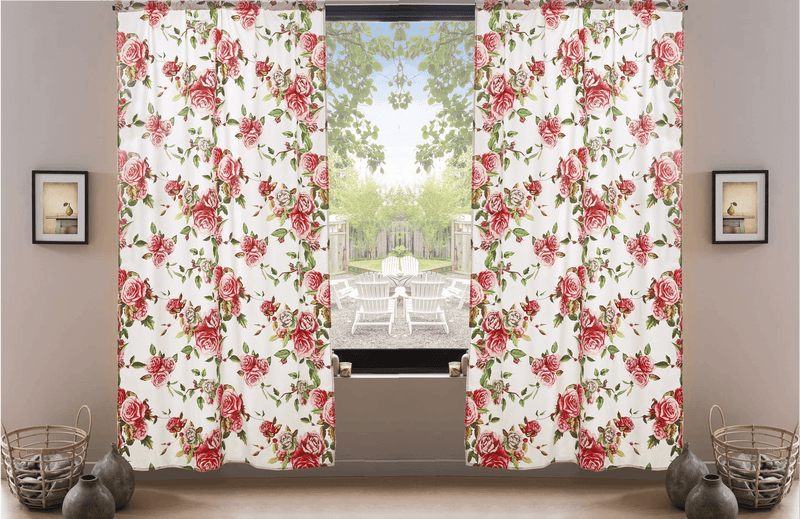 DaDa Bedding Set of 2-Pieces Romantic Roses Pink Floral Sheer Window Panel Curtains (JHW-879) - DaDa Bedding Collection