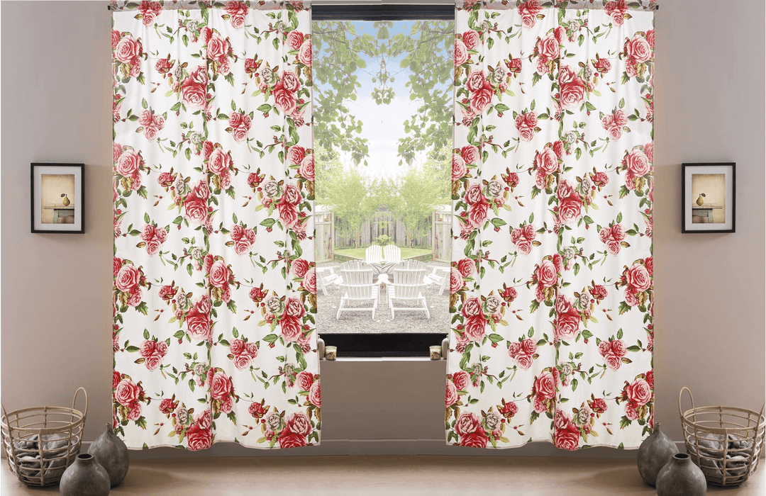 DaDa Bedding Set of 2-Pieces Romantic Roses Pink Floral Sheer Window Panel Curtains (JHW-879)