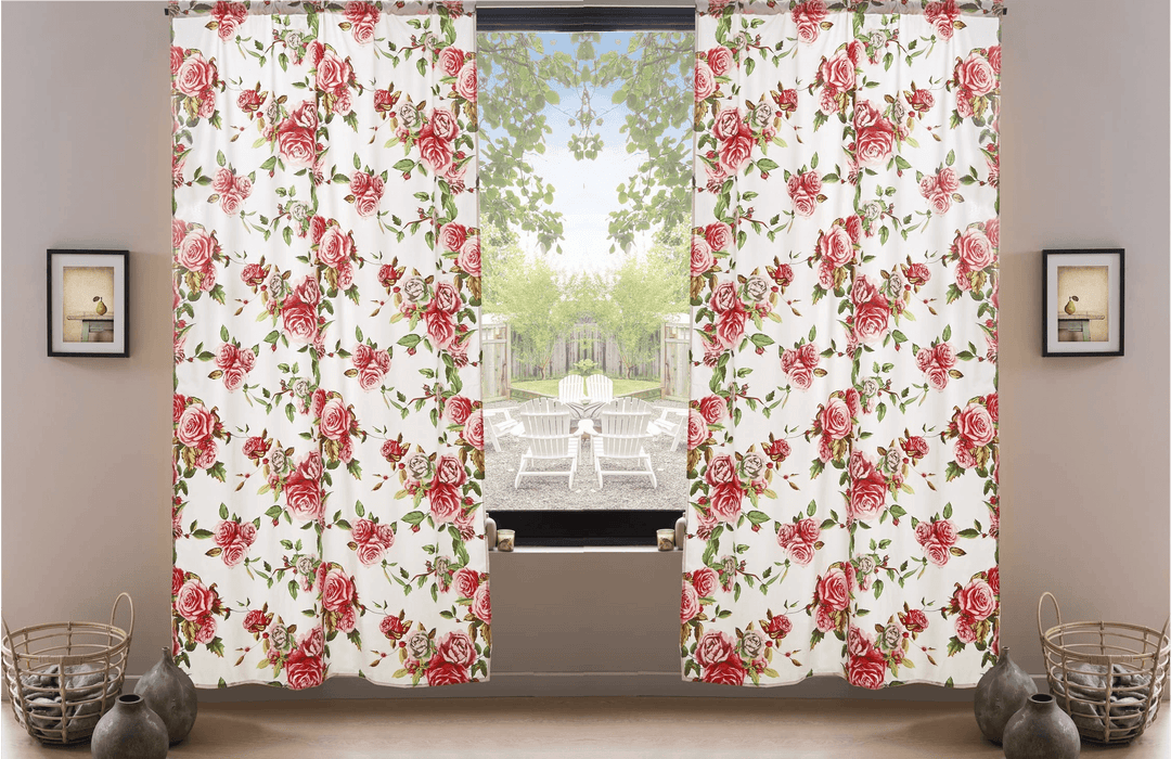 DaDa Bedding Set of 2-Pieces Romantic Roses Pink Floral Sheer Window Panel Curtains (JHW-879)