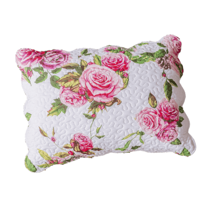 DaDa Bedding Romantic Roses Spring Floral Pink Scalloped Pillow Sham 1-Piece (JHW879)