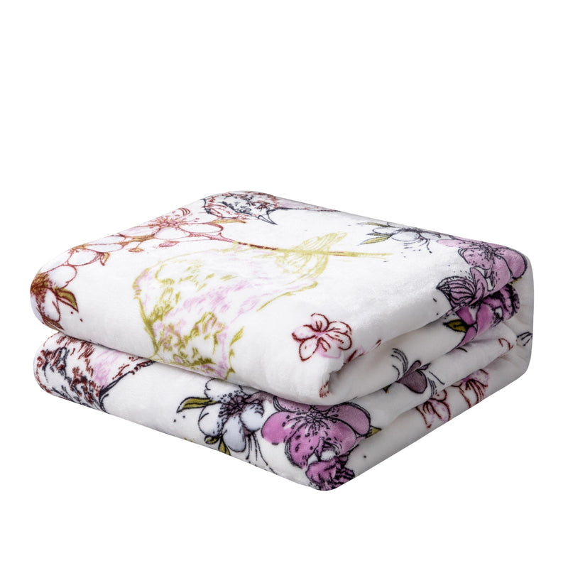 DaDa Bedding Floral Blossoms Spring Cottage Birds Soft Fleece Throw Blanket (XY1010) - DaDa Bedding Collection