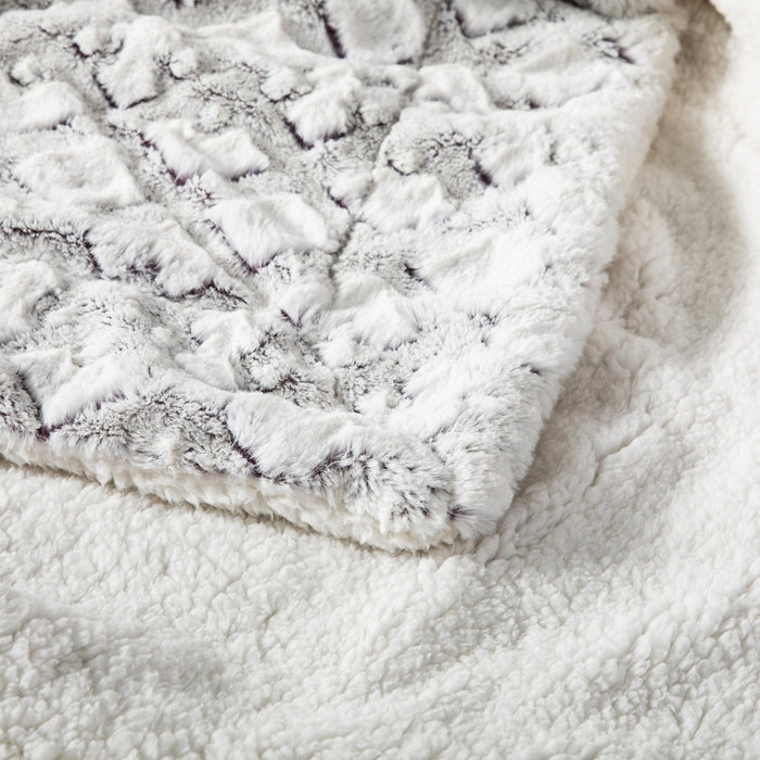 Throw Blanket - DaDa Bedding Luxury Plush Faux Fur Sherpa Throw Blanket, Dreamy Milky White White & Purple (M3395) - DaDa Bedding Collection