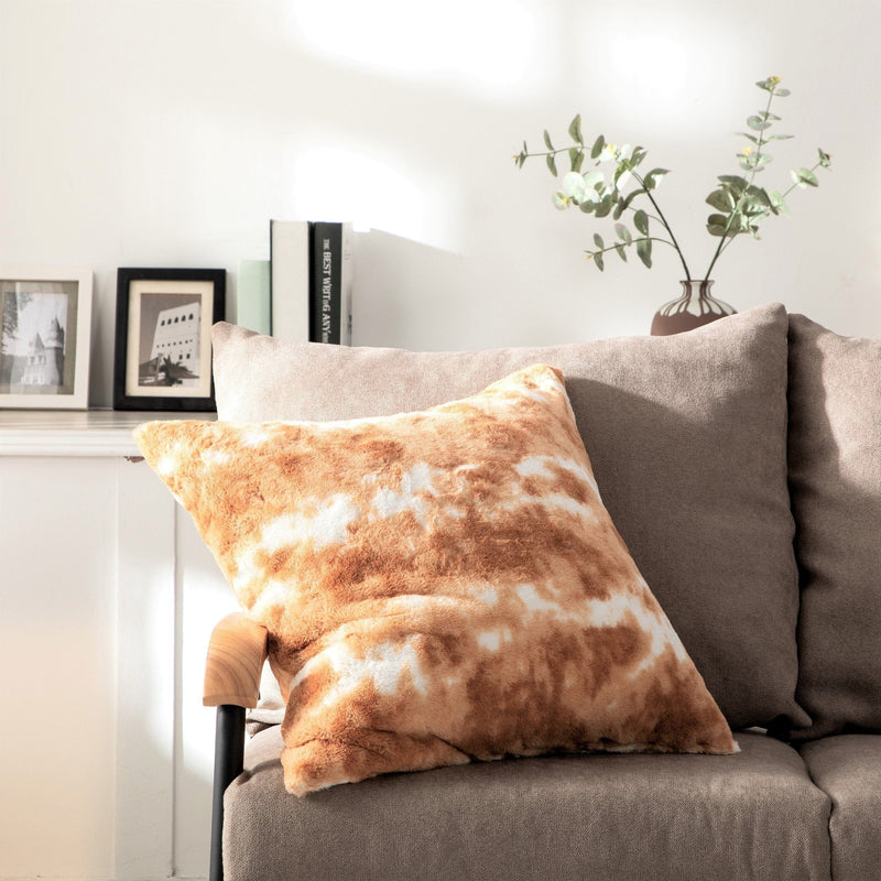 DaDa Bedding Amber Orange Brown & White Cozy Faux Fur Euro Throw Pillow Cover (M3396) - DaDa Bedding Collection