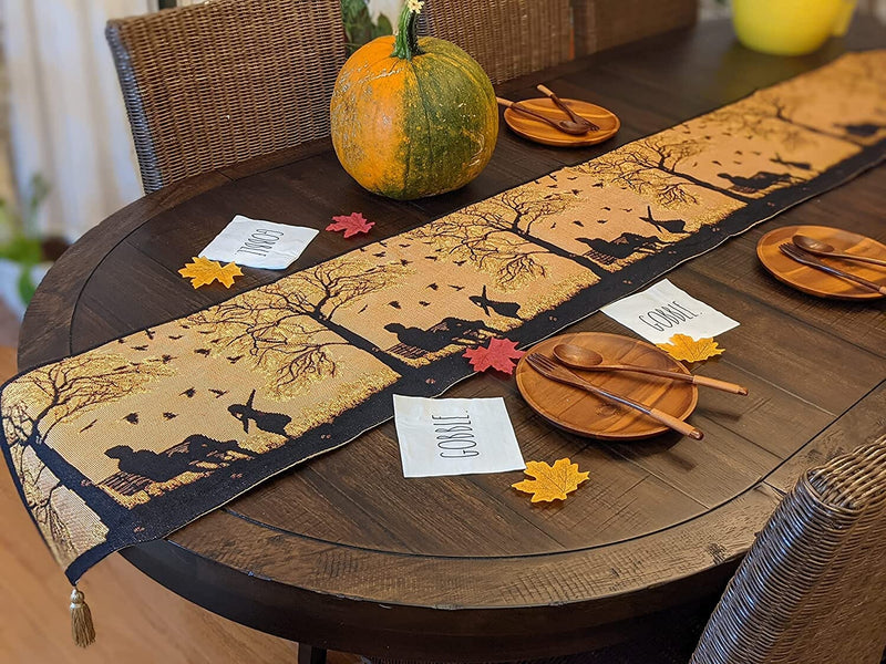 DaDalogy Autumn Birds Family Gathering Woven Tapestry Dining Table Runner (18198) - DaDa Bedding Collection