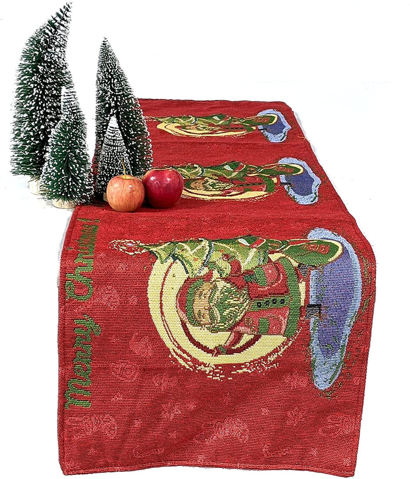 DaDa Bedding Red Santa Claus Christmas Tree Woven Tapestry Dining Table Runner (17615) - DaDa Bedding Collection