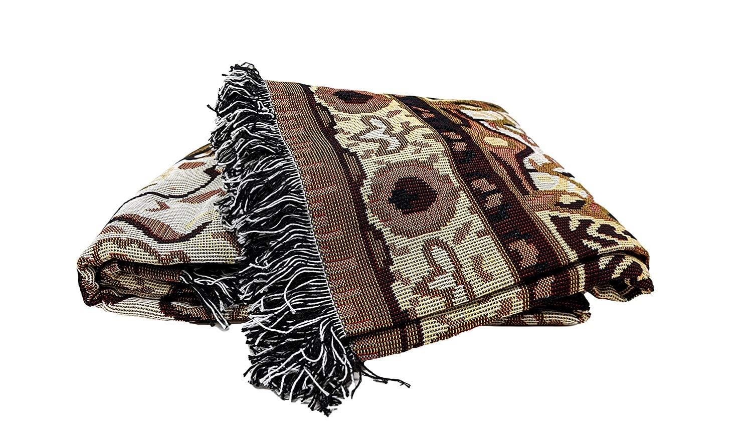 DaDa Bedding Elegant Tapestry Throw Blanket, Golden Persian Style Rug Ornate Floral - 50” x 60” (7175) - DaDa Bedding Collection