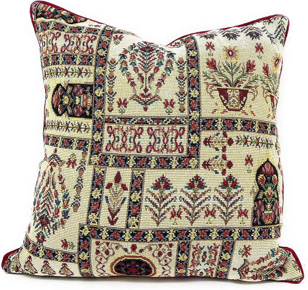 DaDa Bedding Set of 8 Pieces Light Botanical Mughal Floral Table Woven Tapestry - 4 Placemats, 2 Table Runners, 2 Throw Pillow Covers (18196) - DaDa Bedding Collection