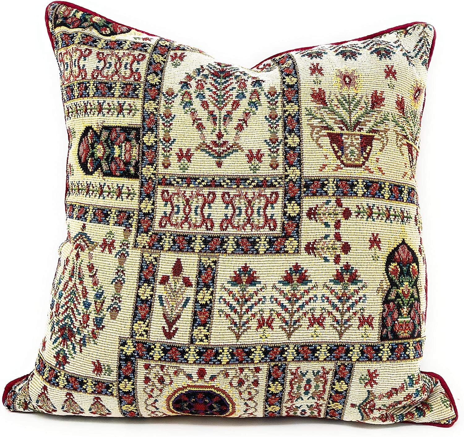 DaDa Bedding Set of 8 Pieces Light Botanical Mughal Floral Table Woven Tapestry - 4 Placemats, 2 Table Runners, 2 Throw Pillow Covers (18196) - DaDa Bedding Collection