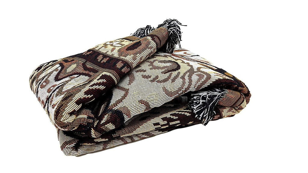 DaDa Bedding Elegant Tapestry Throw Blanket, Golden Persian Style Rug Ornate Floral - 50” x 60” (7175) - DaDa Bedding Collection