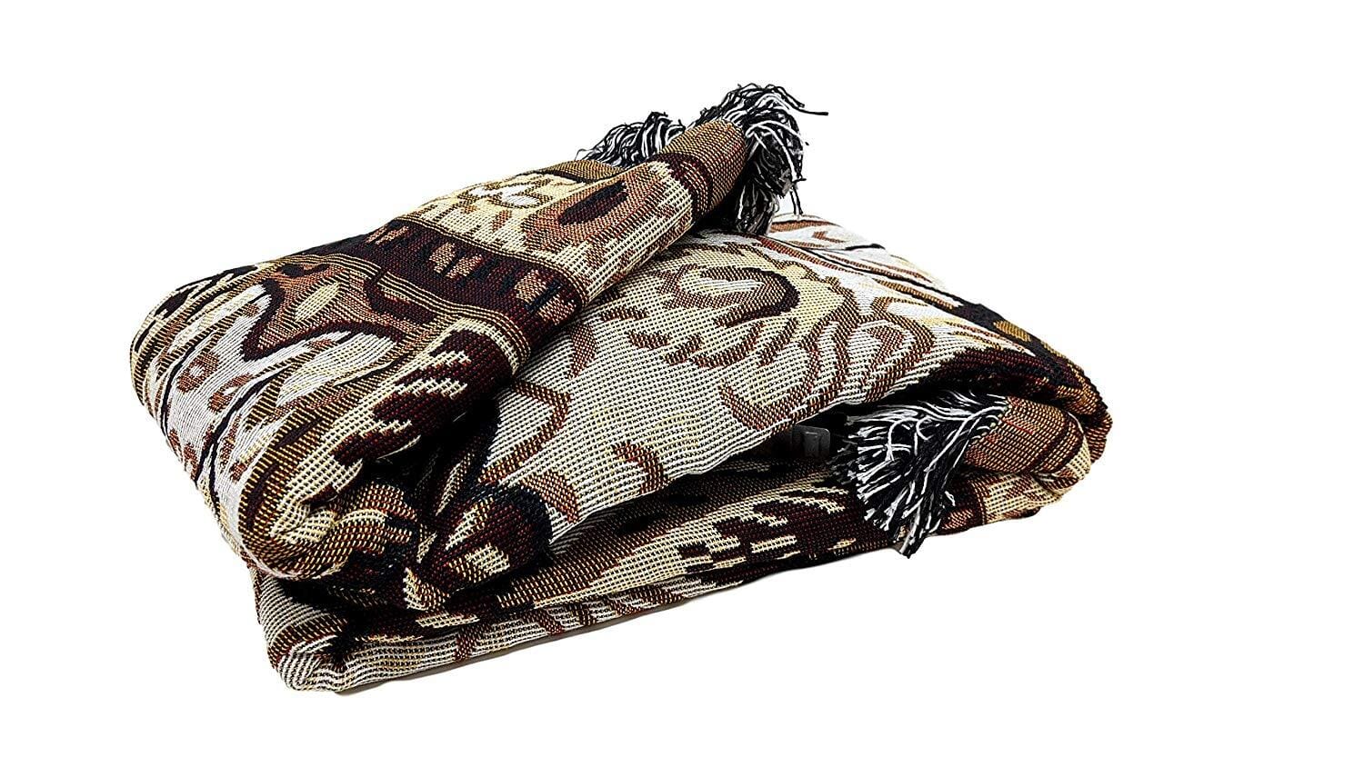 DaDa Bedding Elegant Tapestry Throw Blanket, Golden Persian Style Rug Ornate Floral - 50” x 60” (7175) - DaDa Bedding Collection