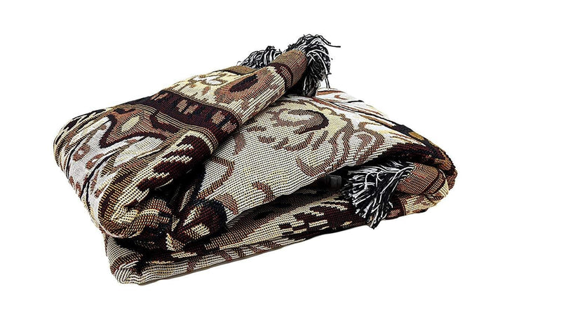 DaDa Bedding Elegant Tapestry Throw Blanket, Golden Persian Style Rug Ornate Floral - 50” x 60” (7175) - DaDa Bedding Collection