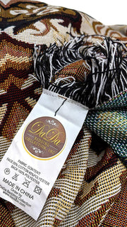 DaDa Bedding Elegant Tapestry Throw Blanket, Golden Persian Style Rug Ornate Floral - 50” x 60” (7175) - DaDa Bedding Collection