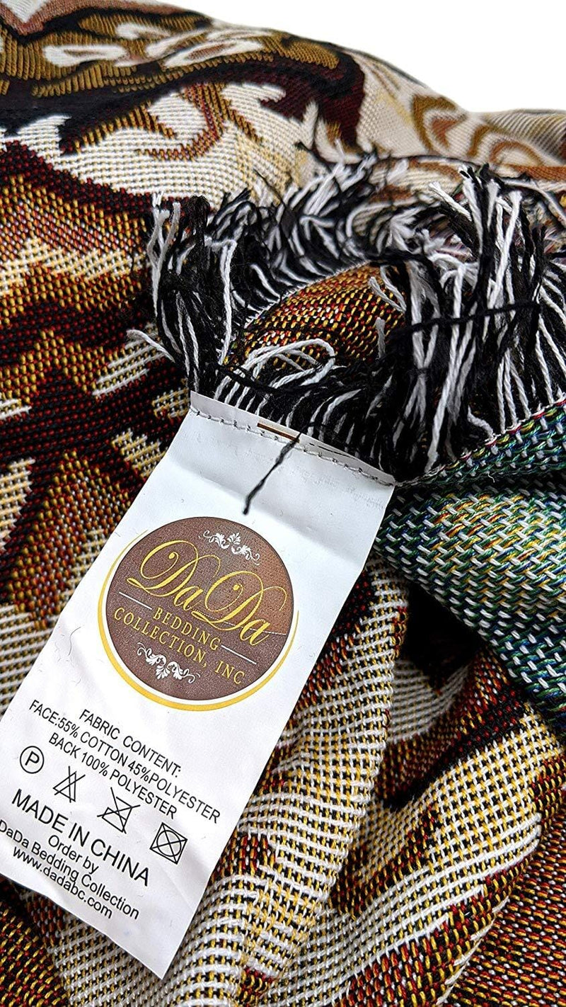 DaDa Bedding Elegant Tapestry Throw Blanket, Golden Persian Style Rug Ornate Floral - 50” x 60” (7175) - DaDa Bedding Collection