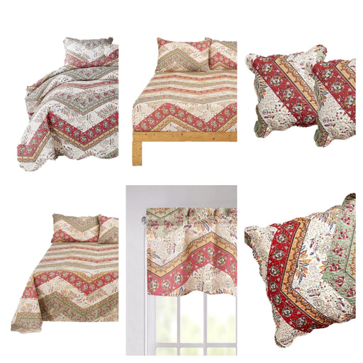 DaDa Bedding Rustic Bed in a Bag Bundle Set - Cranberry Sage Chevron Floral Bedding Set (JHW-924) - DaDa Bedding Collection