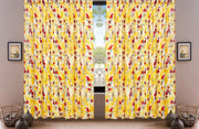 DaDa Bedding Set of 2 Radiant Sunshine Yellow Floral Window Curtain Panels - Natural Semi Sheer Hummingbirds Farmhouse Red Flowers Straight Tailored Edge - DaDa Bedding Collection