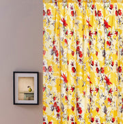DaDa Bedding Set of 2 Radiant Sunshine Yellow Floral Window Curtain Panels - Natural Semi Sheer Hummingbirds Farmhouse Red Flowers Straight Tailored Edge - DaDa Bedding Collection